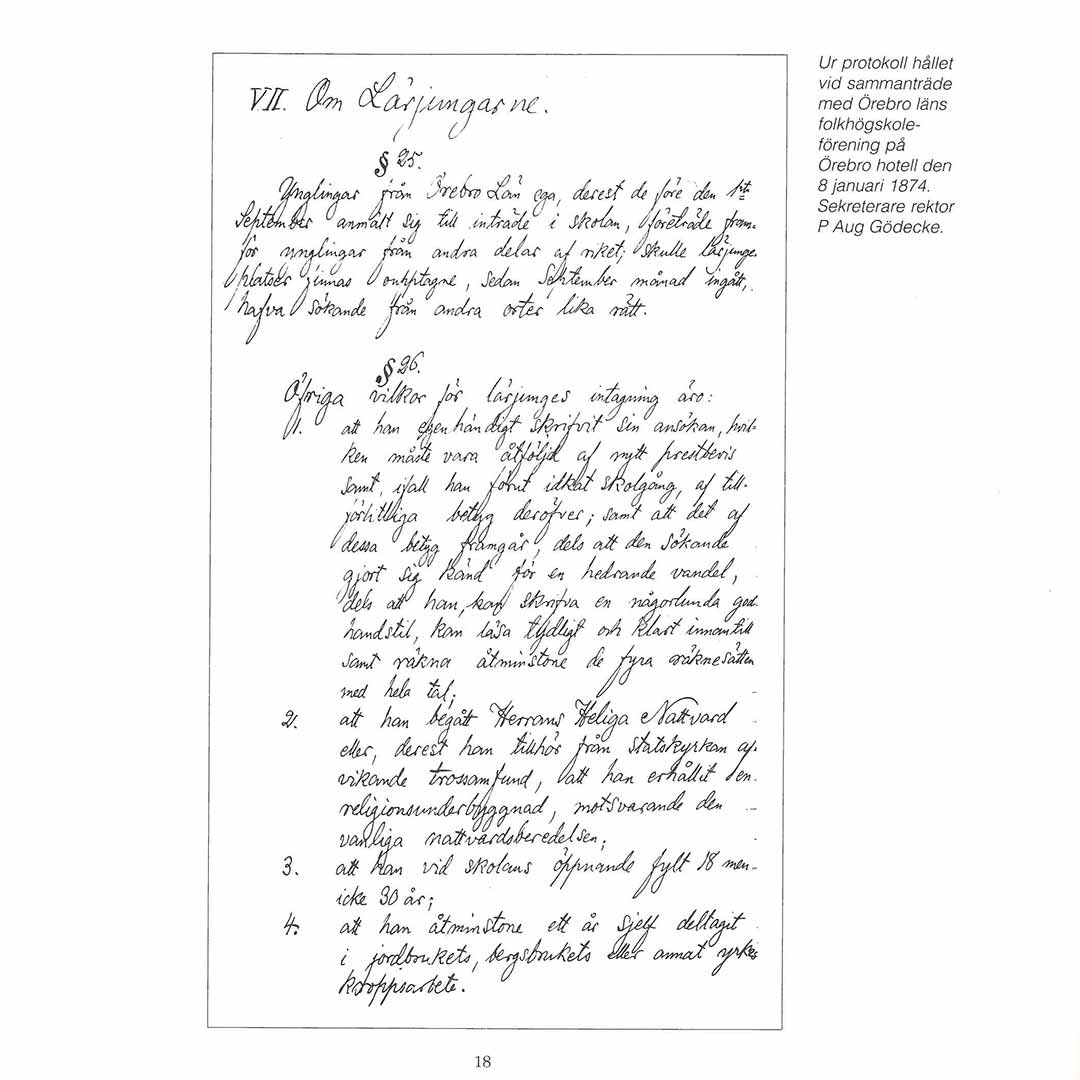 Handskrivna anteckningar i vacker skrivstil. De beskriver antagningskriterierna till Kävesta 1873, som står i texten intill. 